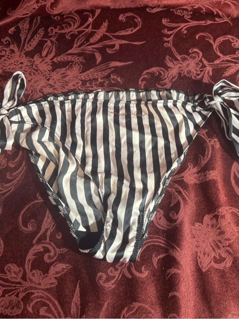 Victoria's Secret Black and White Striped Side-Tie Bikini Panty Unusual Sexy